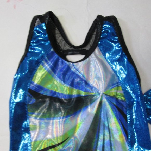 New Leotard Size IC 6-7 Child Gymnastics Metallic Peacock Blue Tank Dance Balera - Picture 3 of 5